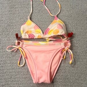 Daffy Waterwear Bikini Set Triangle XS Pink Yellow Polka Dot Y2K McBling Vintage
